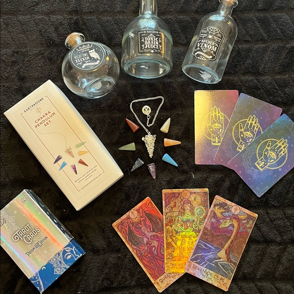 Basic Witch Starter Set - Tarot Cards, Pendulum, & Potion Bottled